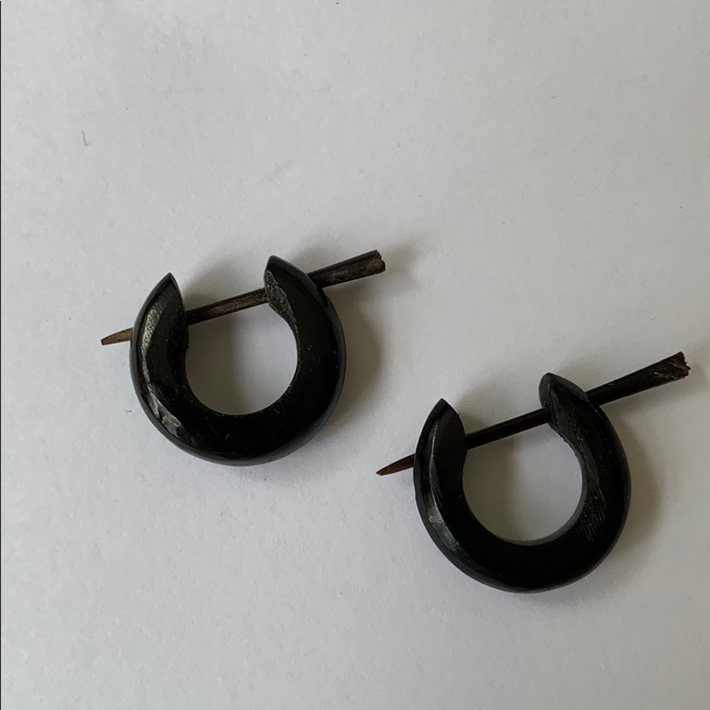 Vintage Handmade Wooden Earrings - Picture 2 of 4